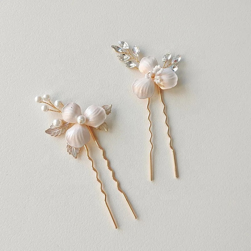 Caro Flower Hair Pins with Pearl - Lizabetha Parker