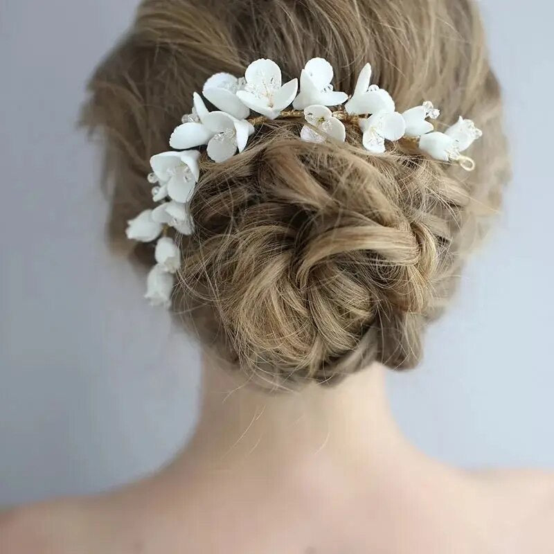 Aubree White Flower Hair Comb - Lizabetha Parker