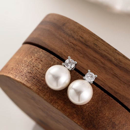 Evelyn Diamond Pearl Stud Earrings - Lizabetha Parker