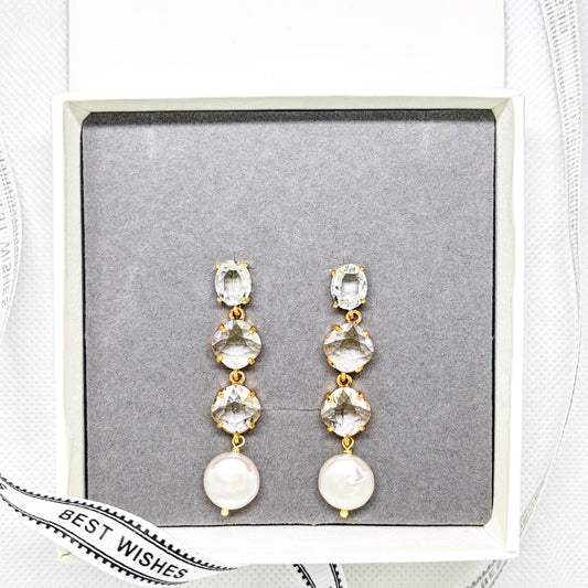 Boucles d'oreilles pendantes en cristal et perles Britney