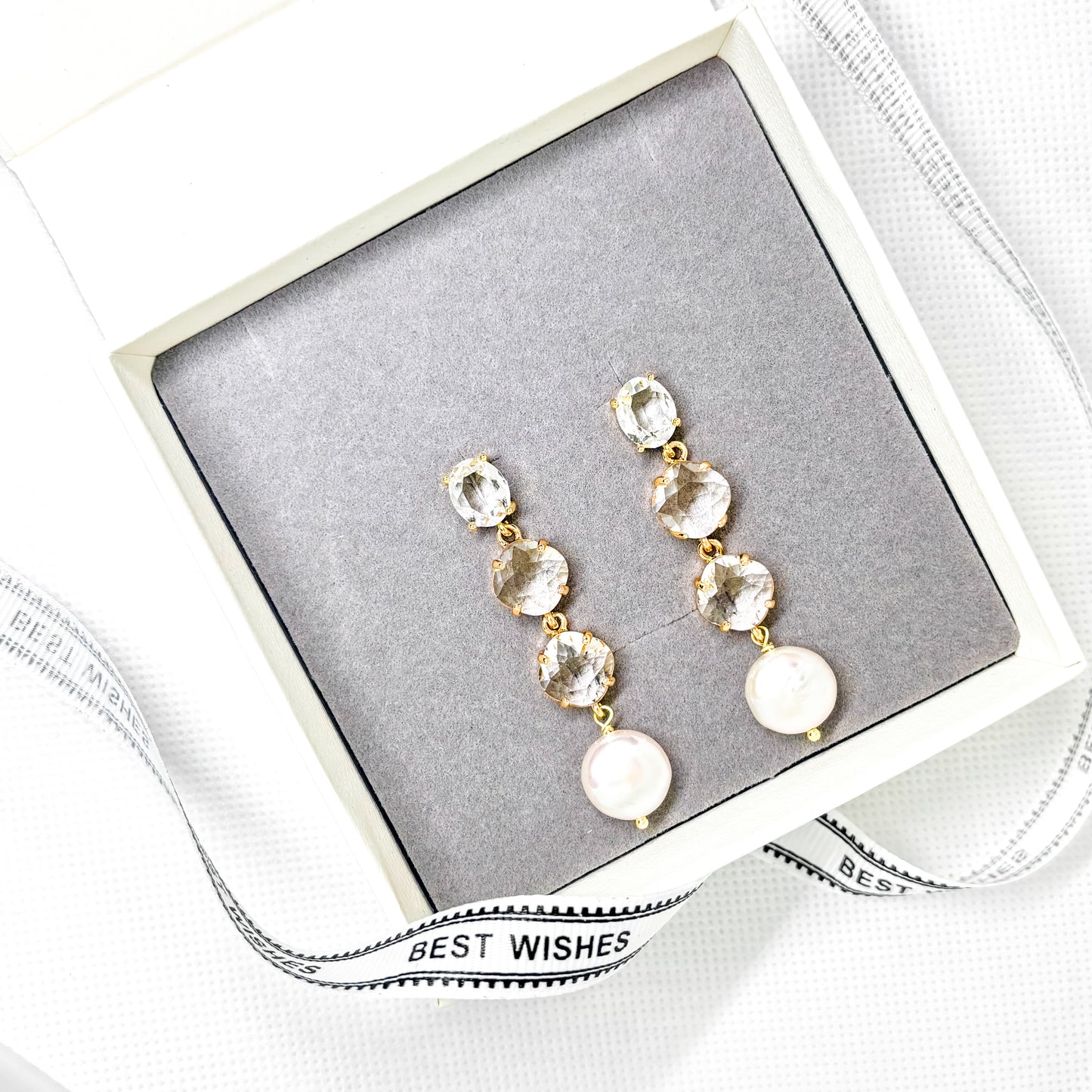 Boucles d'oreilles pendantes en cristal et perles Britney