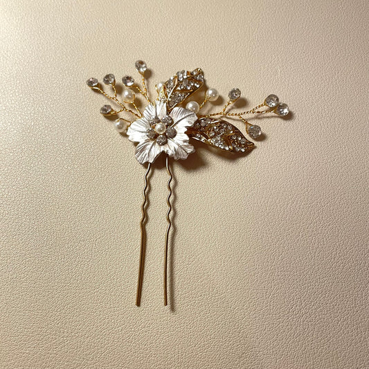 Kat Flower and Crystal Hair Pins - Lizabetha Parker