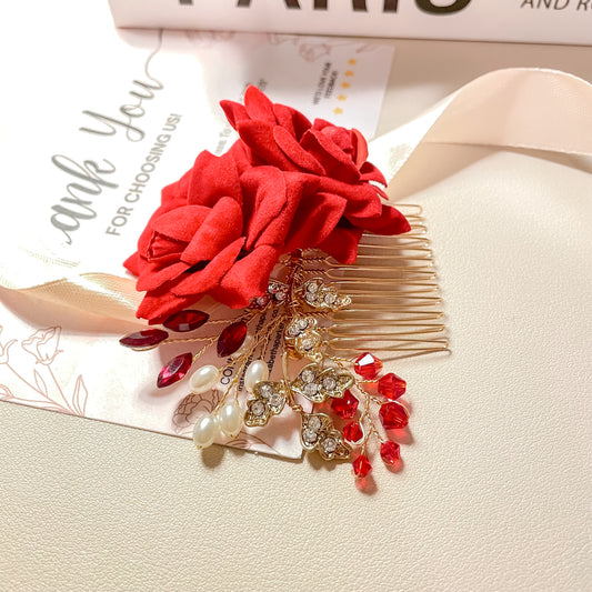 Peigne à cheveux à fleurs rouges Alana