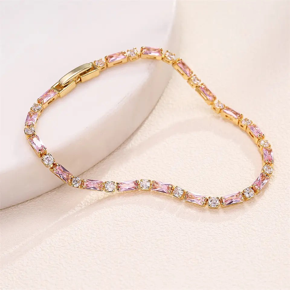 Astrid Pink and Gold Crystal Bracelet - Lizabetha Parker