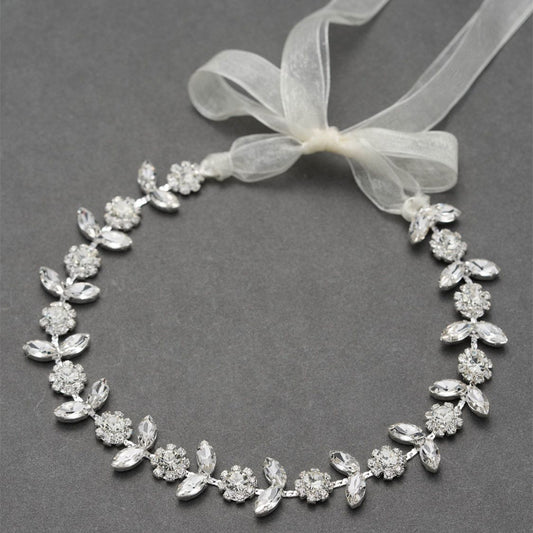 Vigne à cheveux florale en strass argenté