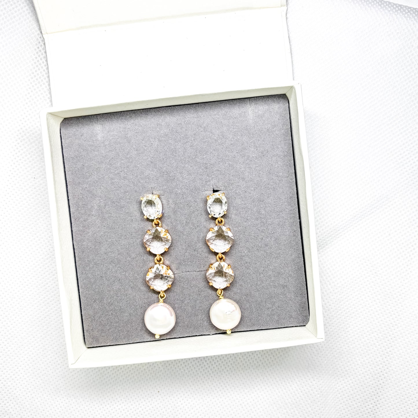 Boucles d'oreilles pendantes en cristal et perles Britney