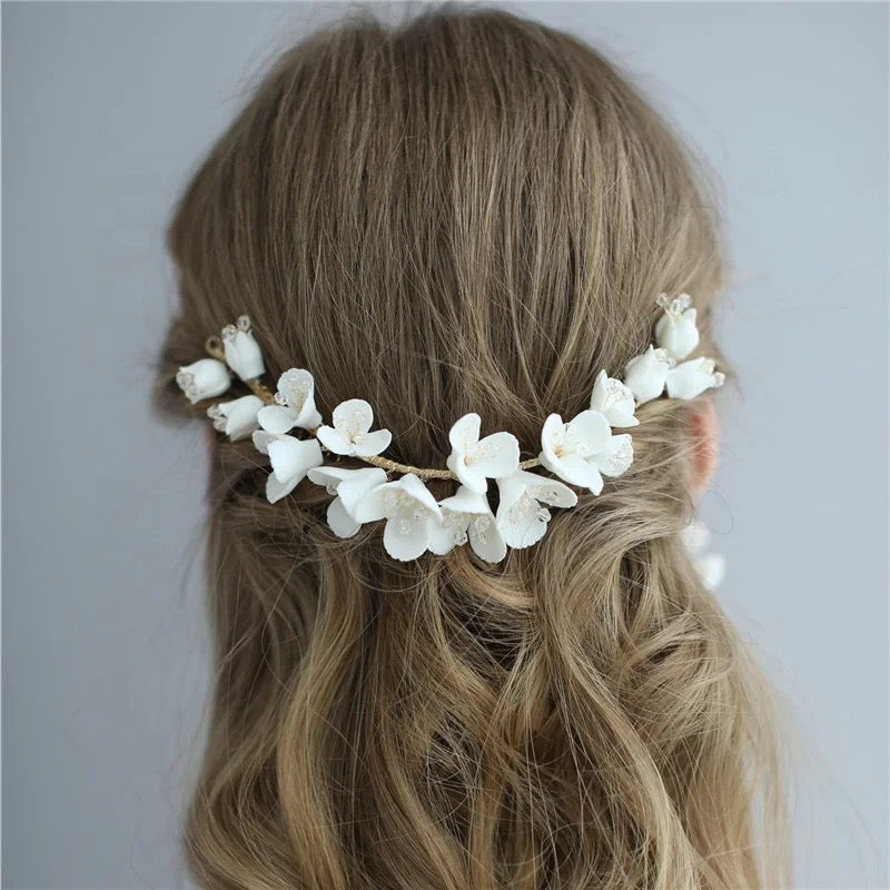 Aubree White Flower Hair Comb - Lizabetha Parker
