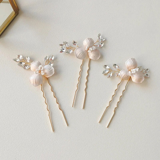 Caro Flower Hair Pins with Pearl - Lizabetha Parker