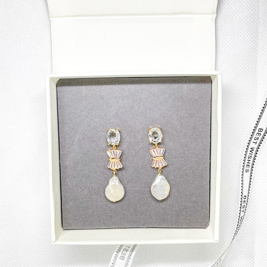 Boucle d'oreille de mariée en cristal et perles Hilda