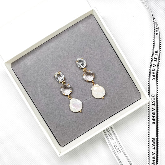 Boucle d'oreille de mariée en cristal et perles Shelia