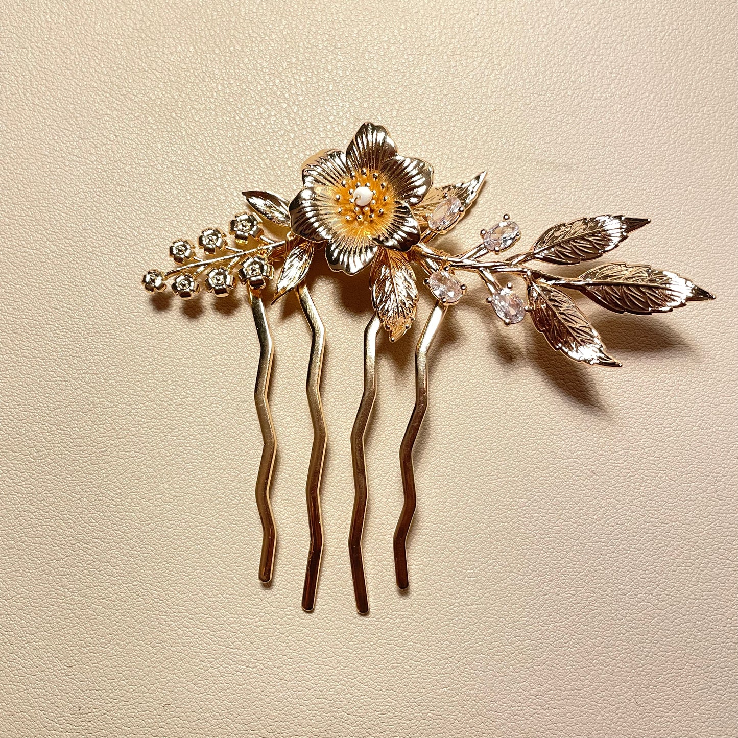 Stacy Gold Flower Bridal Hair Comb - Lizabetha Parker