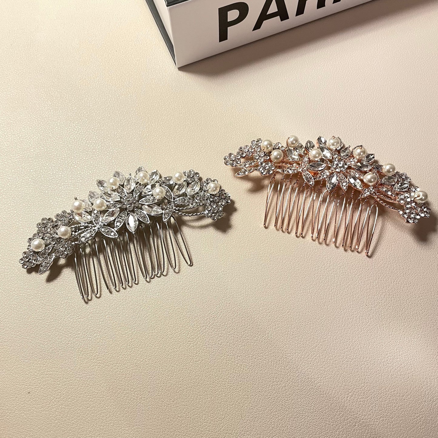 LUNA Antique Silver Crystal Pearl Hair Comb - Lizabetha Parker