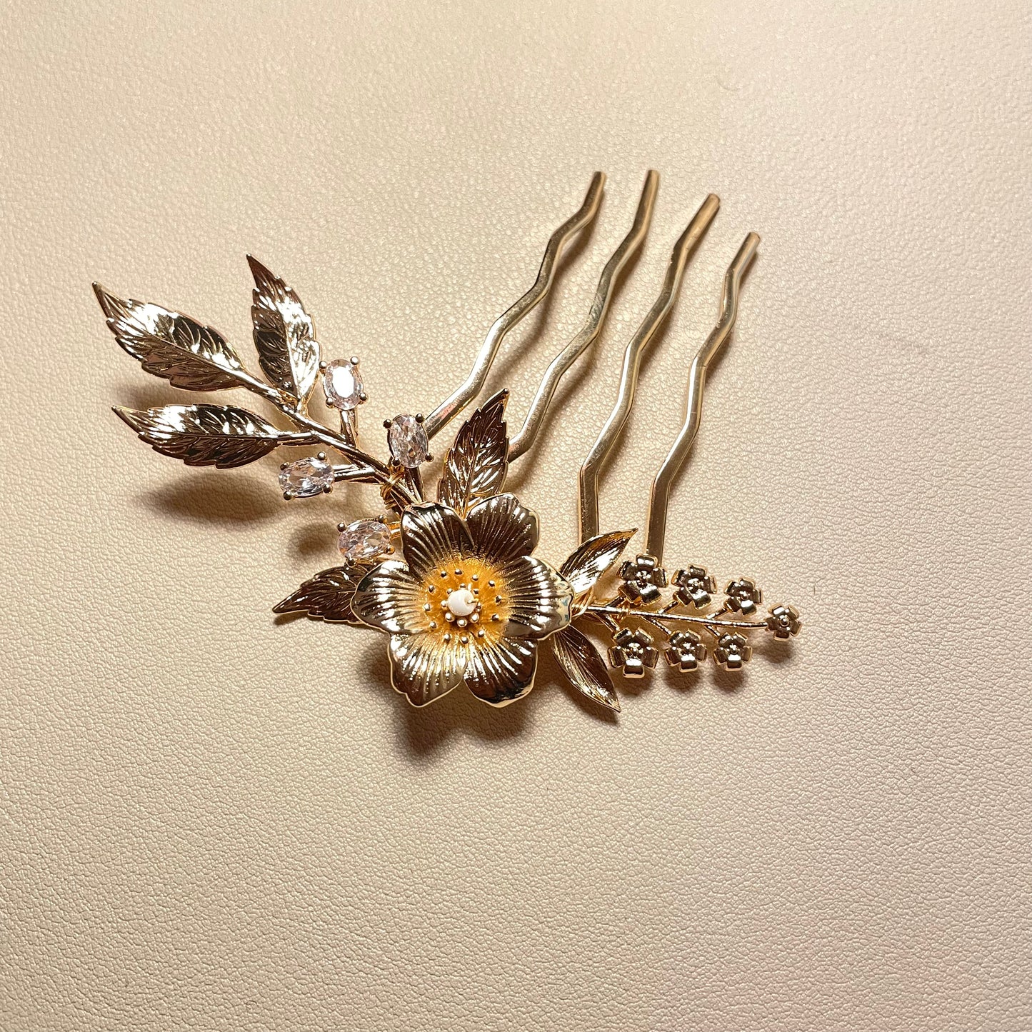 Stacy Gold Flower Bridal Hair Comb - Lizabetha Parker
