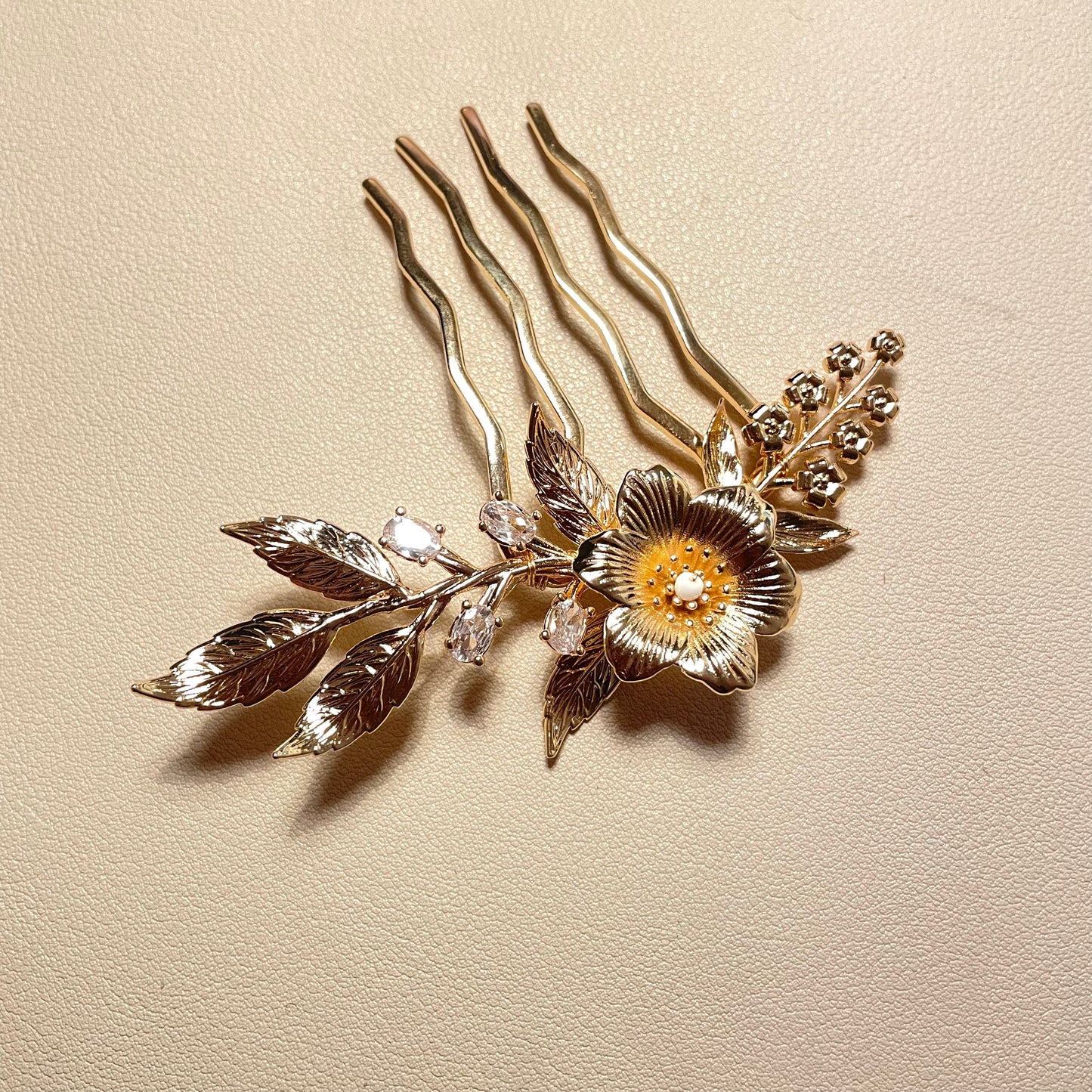 Stacy Gold Flower Bridal Hair Comb - Lizabetha Parker
