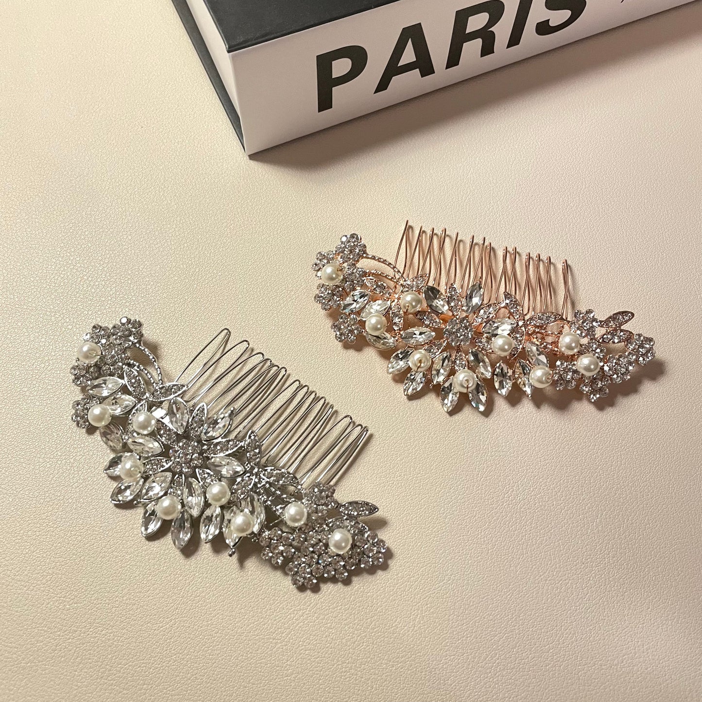 LUNA Antique Silver Crystal Pearl Hair Comb - Lizabetha Parker