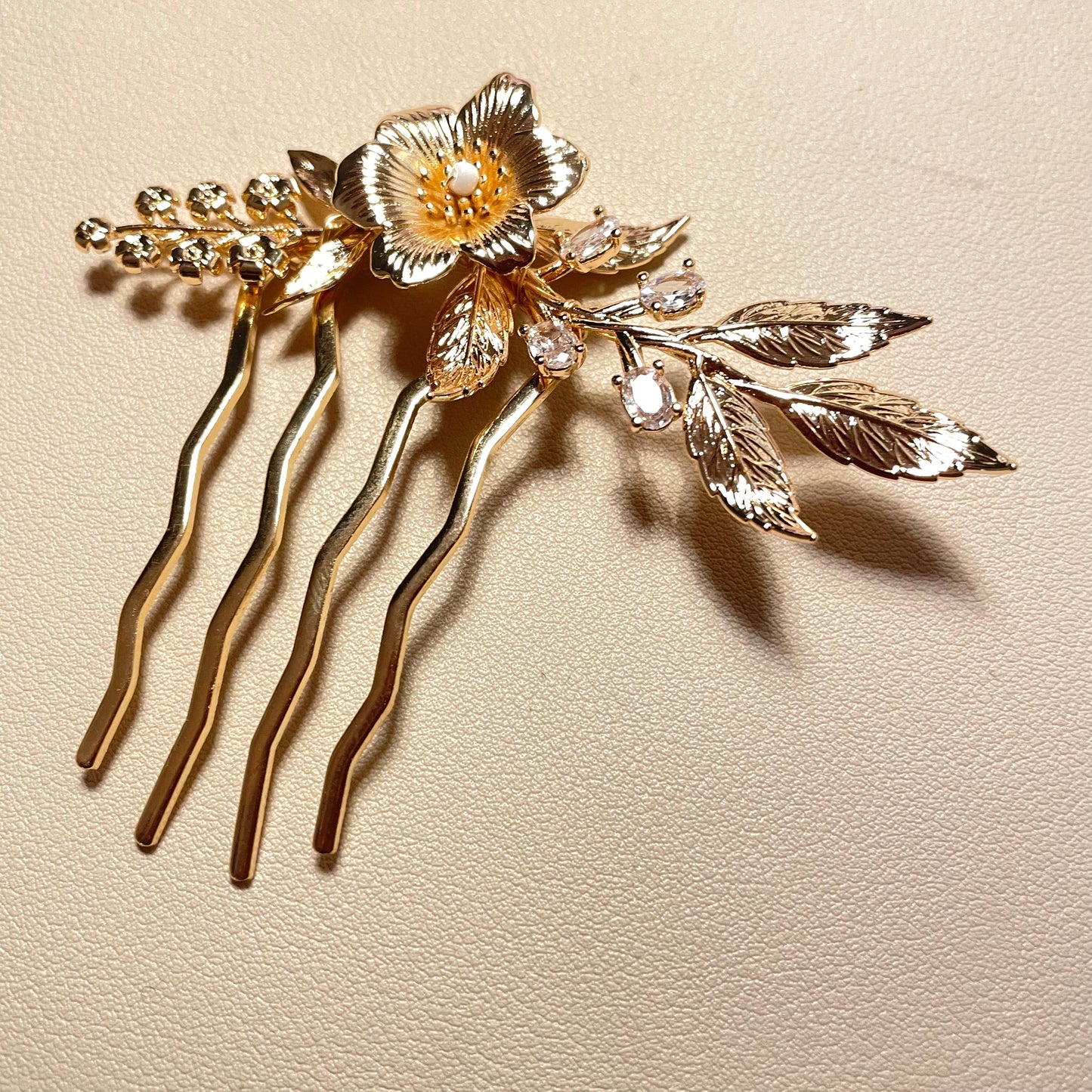 Stacy Gold Flower Bridal Hair Comb - Lizabetha Parker