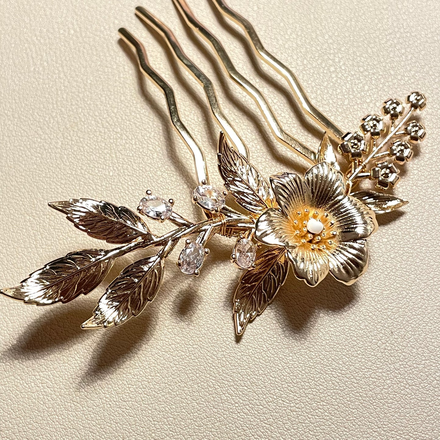 Stacy Gold Flower Bridal Hair Comb - Lizabetha Parker
