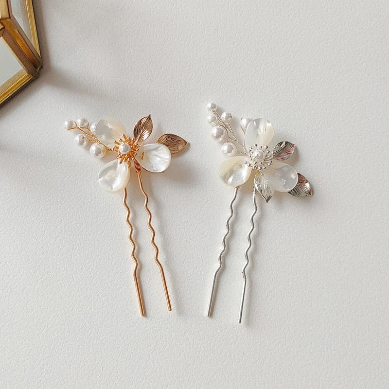 Juliet Flower and Pearl Hair Pins - Lizabetha Parker