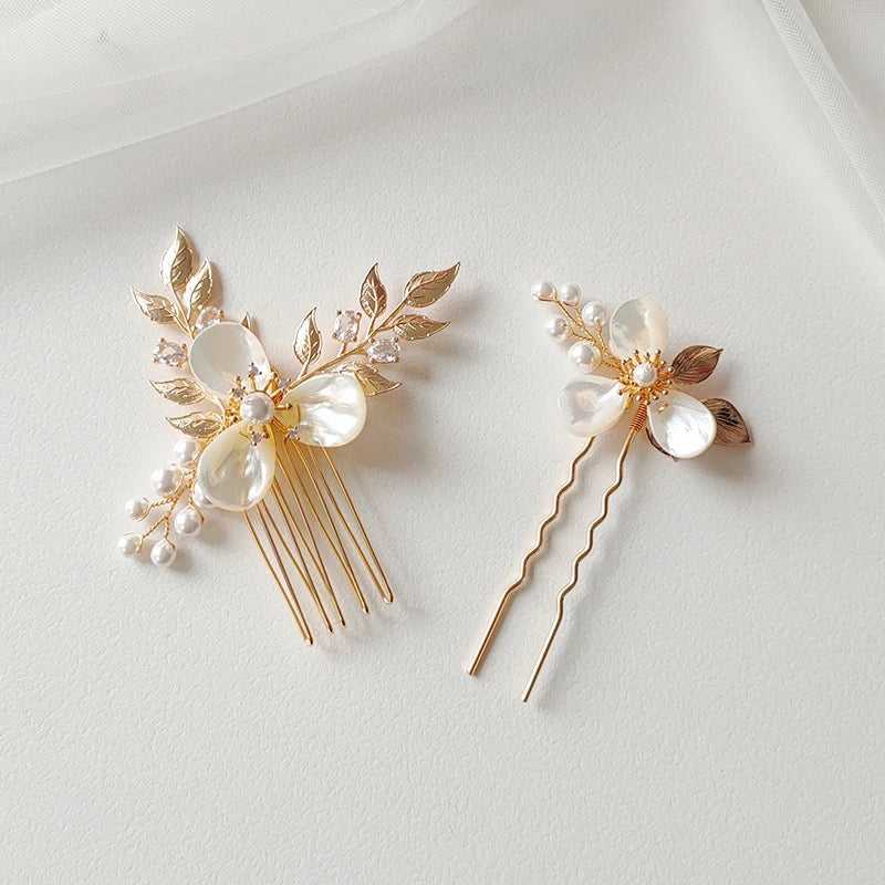Juliet Flower and Pearl Hair Pins - Lizabetha Parker