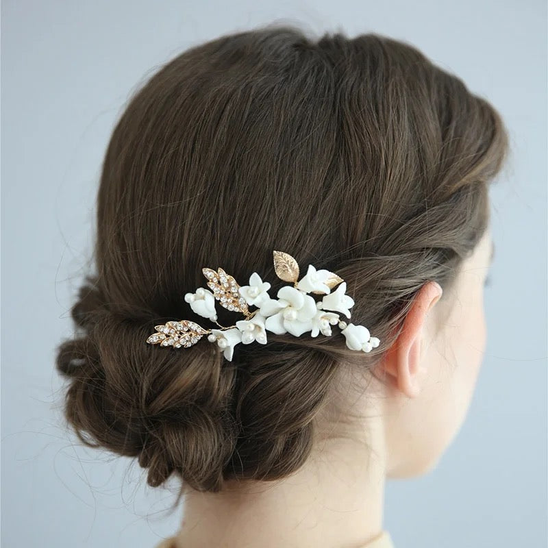 Katie Flower and Crystal Hair Pins - Lizabetha Parker