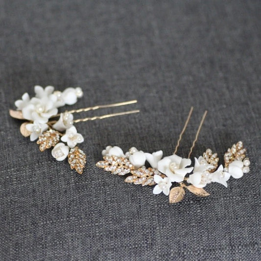 Katie Flower and Crystal Hair Pins - Lizabetha Parker