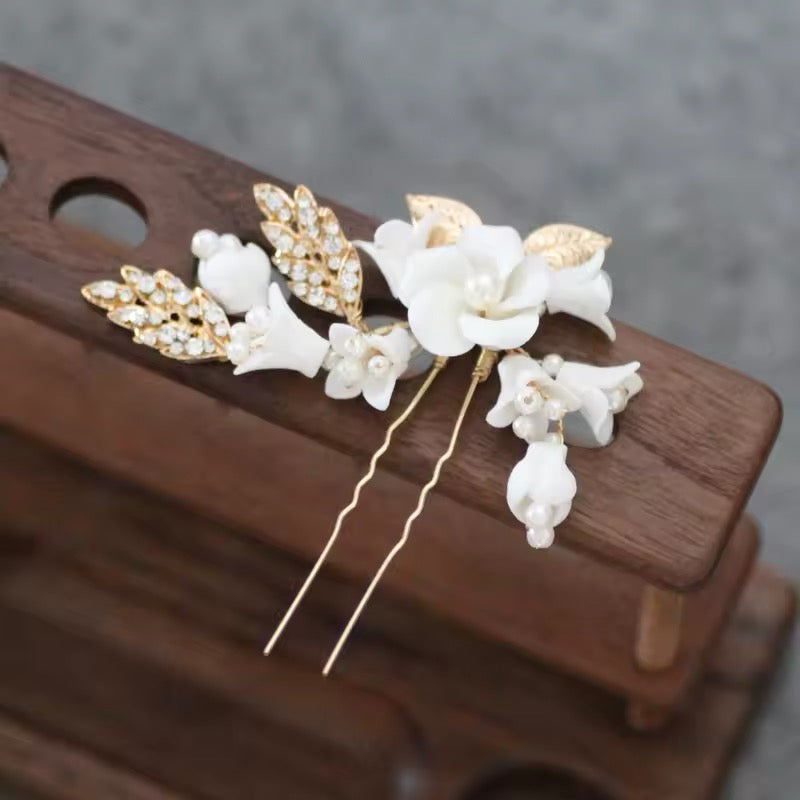 Katie Flower and Crystal Hair Pins - Lizabetha Parker