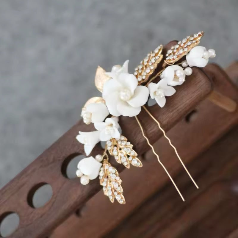 Katie Flower and Crystal Hair Pins - Lizabetha Parker