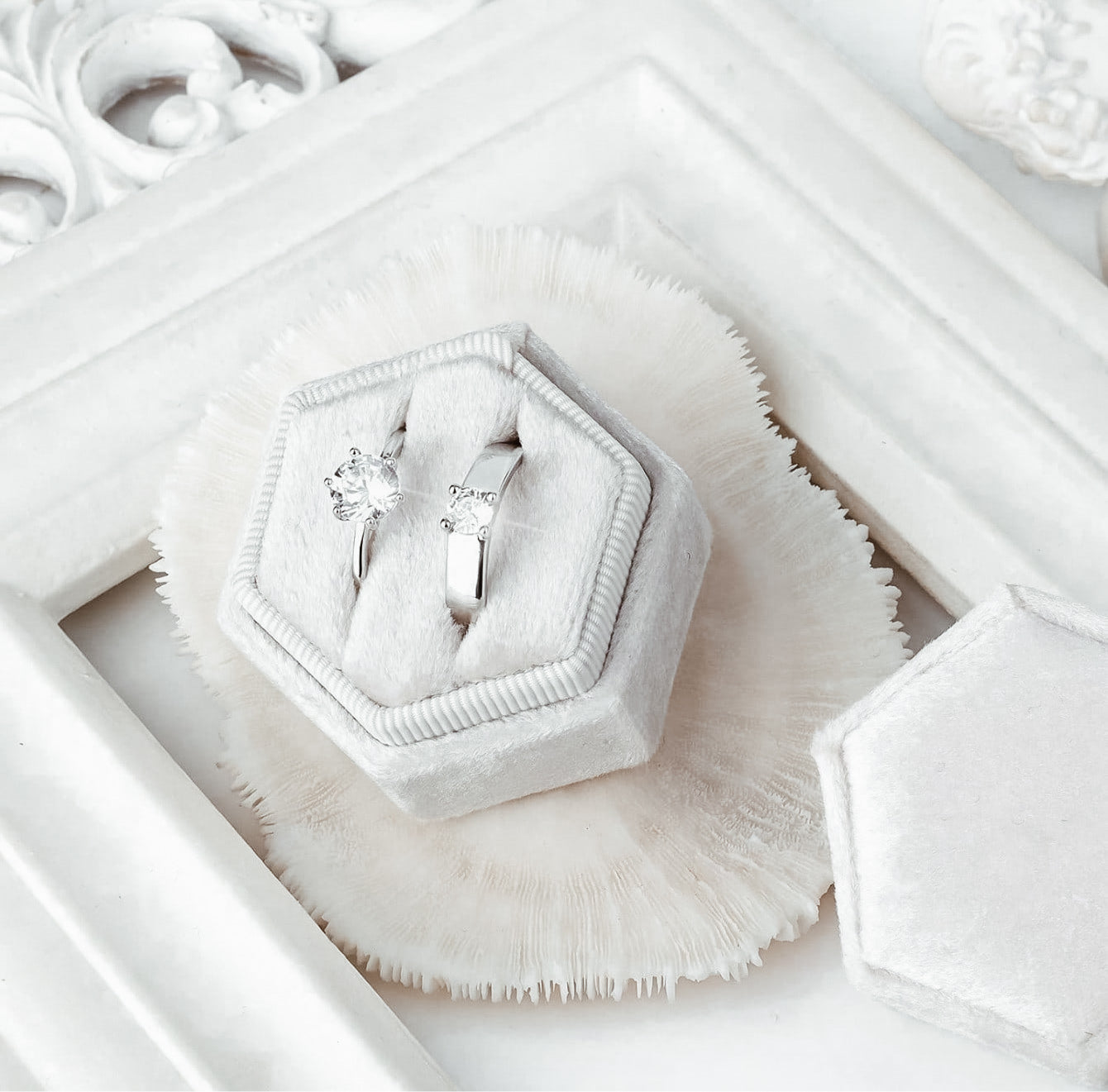 Coffret à bagues en velours - Beige