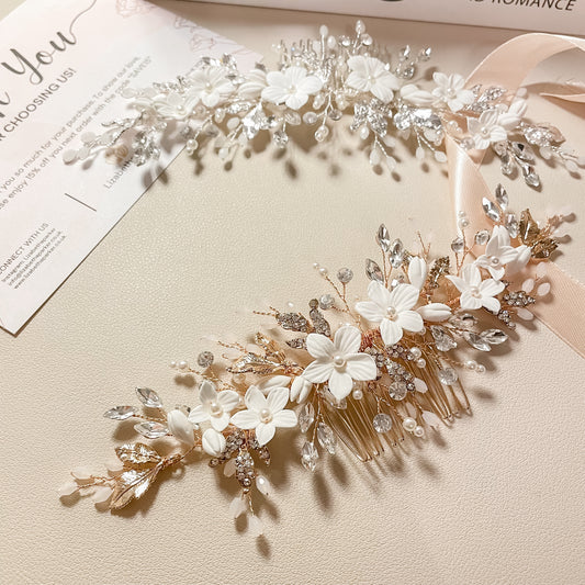 Peigne à cheveux à fleurs blanches Bonnie