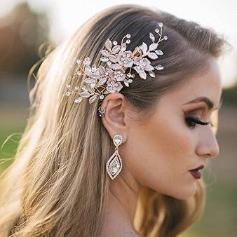 Peigne à cheveux Chloe en feuille d'or rose