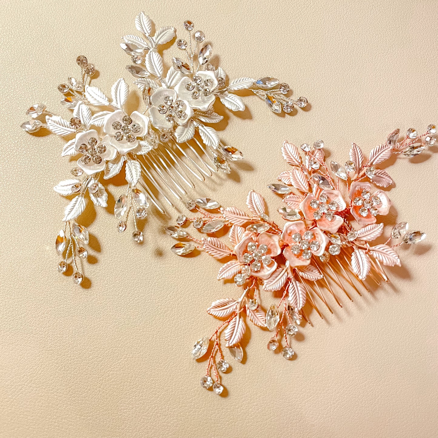 Peigne à cheveux Chloe en feuille d'or rose