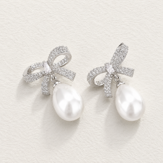 Bow Pearl Drop Earrings