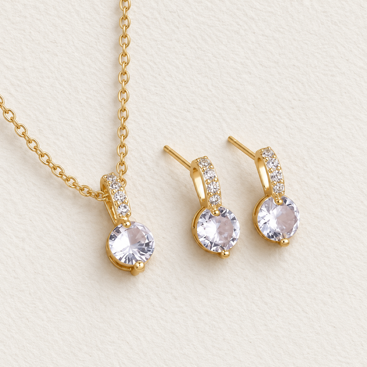 AURELIA ROUND CZ CRYSTAL PENDANT NECKLACE & EARRINGS JEWELLERY SET