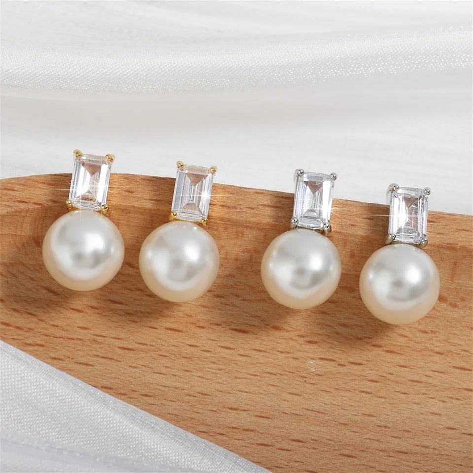 Ava Dainty Gold CZ and Pearl Stud Earrings - Lizabetha Parker