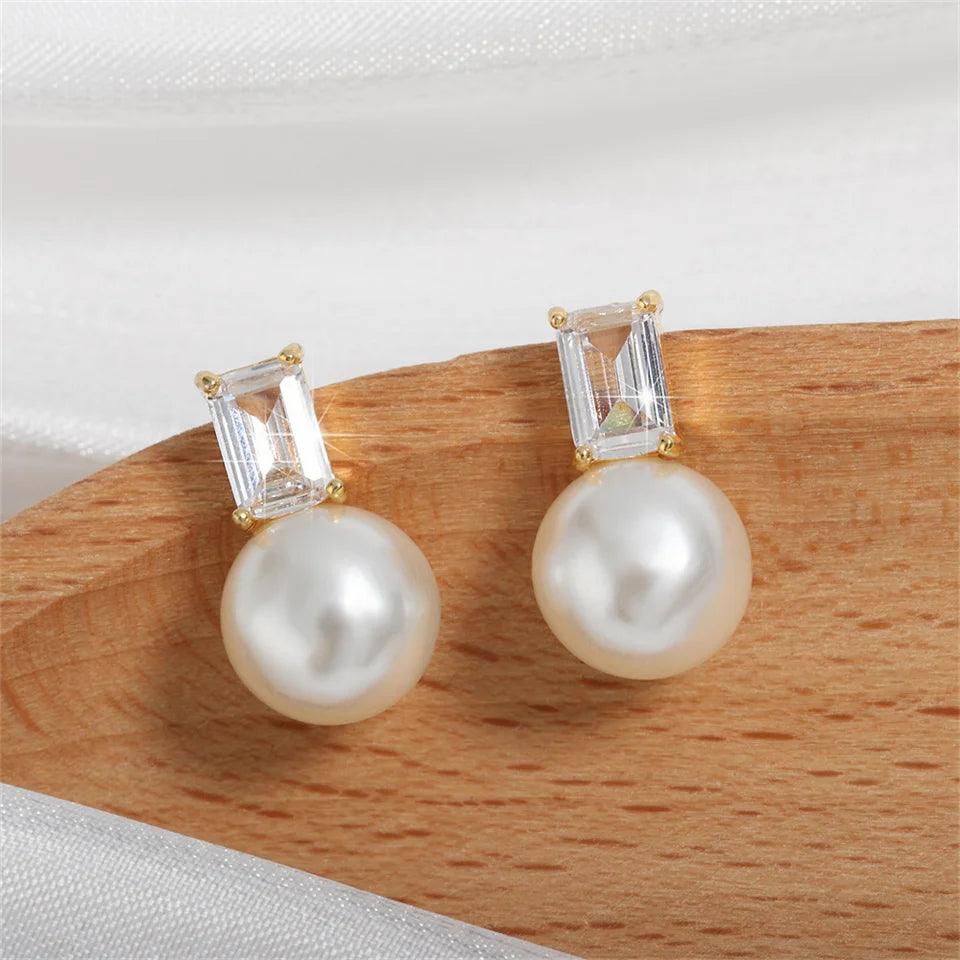 Ava Dainty Gold CZ and Pearl Stud Earrings - Lizabetha Parker