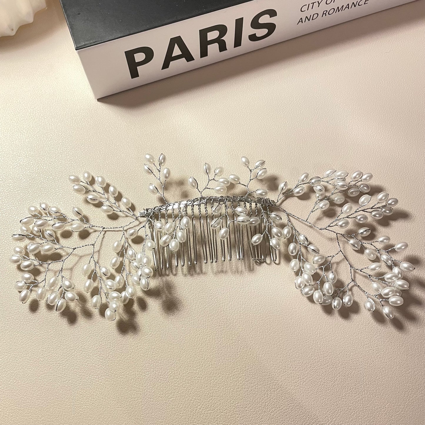 Astrid Silver Pearl Hair Comb - Lizabetha Parker