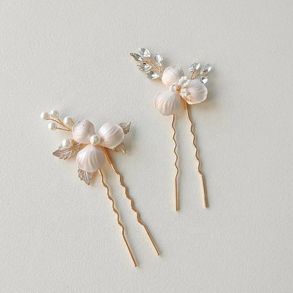 Caro Flower Hair Pins with Pearl - Lizabetha Parker