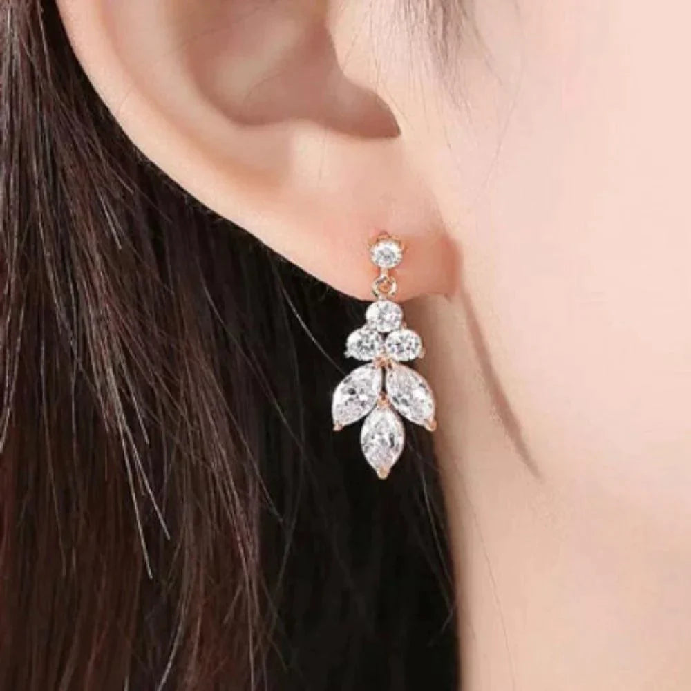 Daisy Silver Leaf CZ Earrings