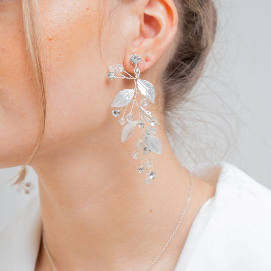 Aria Silver Leaf Dangle Earrings - Lizabetha Parker