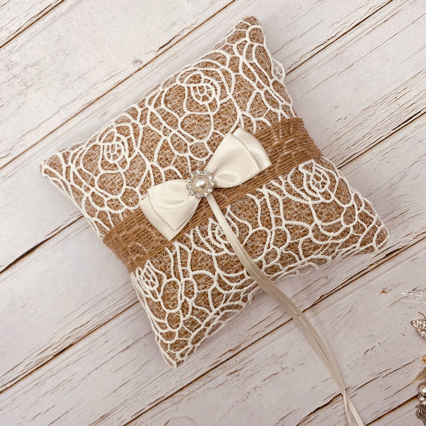 Pearl Bowknot Ring Pillow - Lizabetha Parker