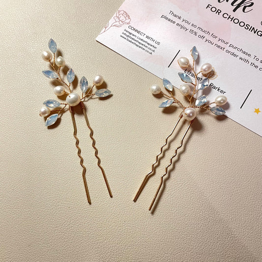 Amber Pearl and Opal Hair Pins