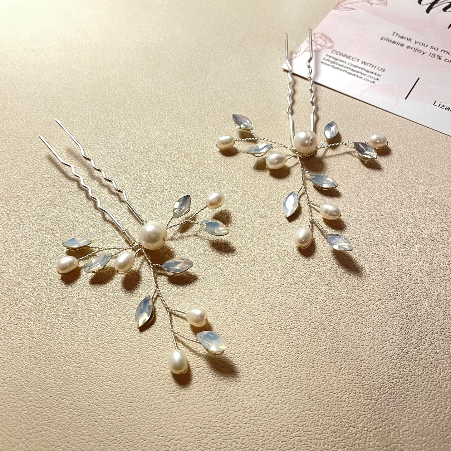 Amber Pearl and Opal Hair Pins