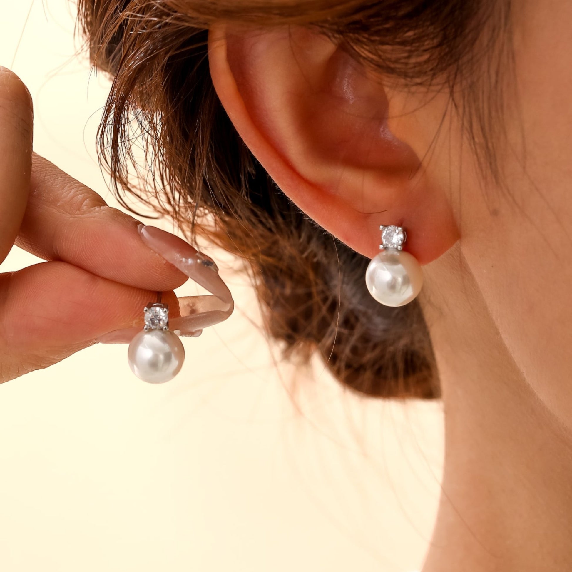 Evelyn Diamond Pearl Stud Earrings - Lizabetha Parker