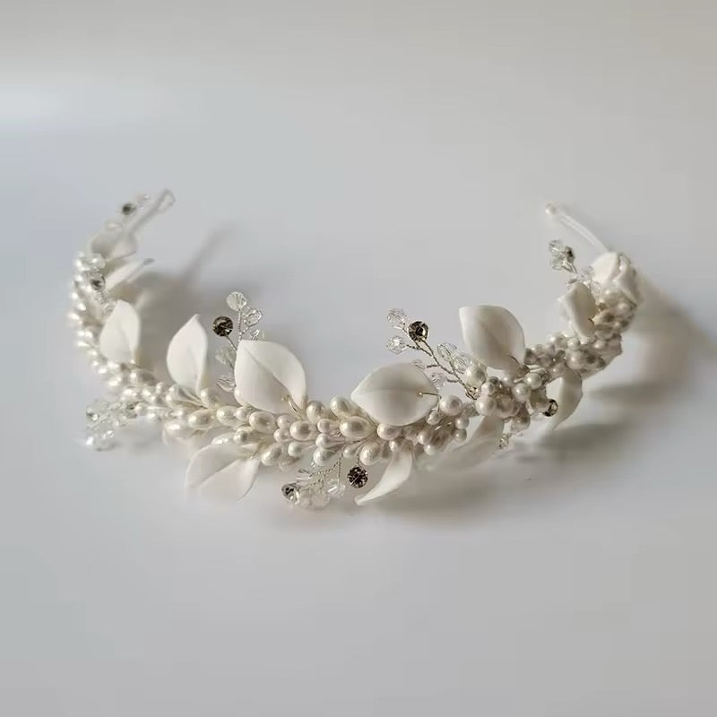 Willow White Flower and Leaves Headband - Lizabetha Parker