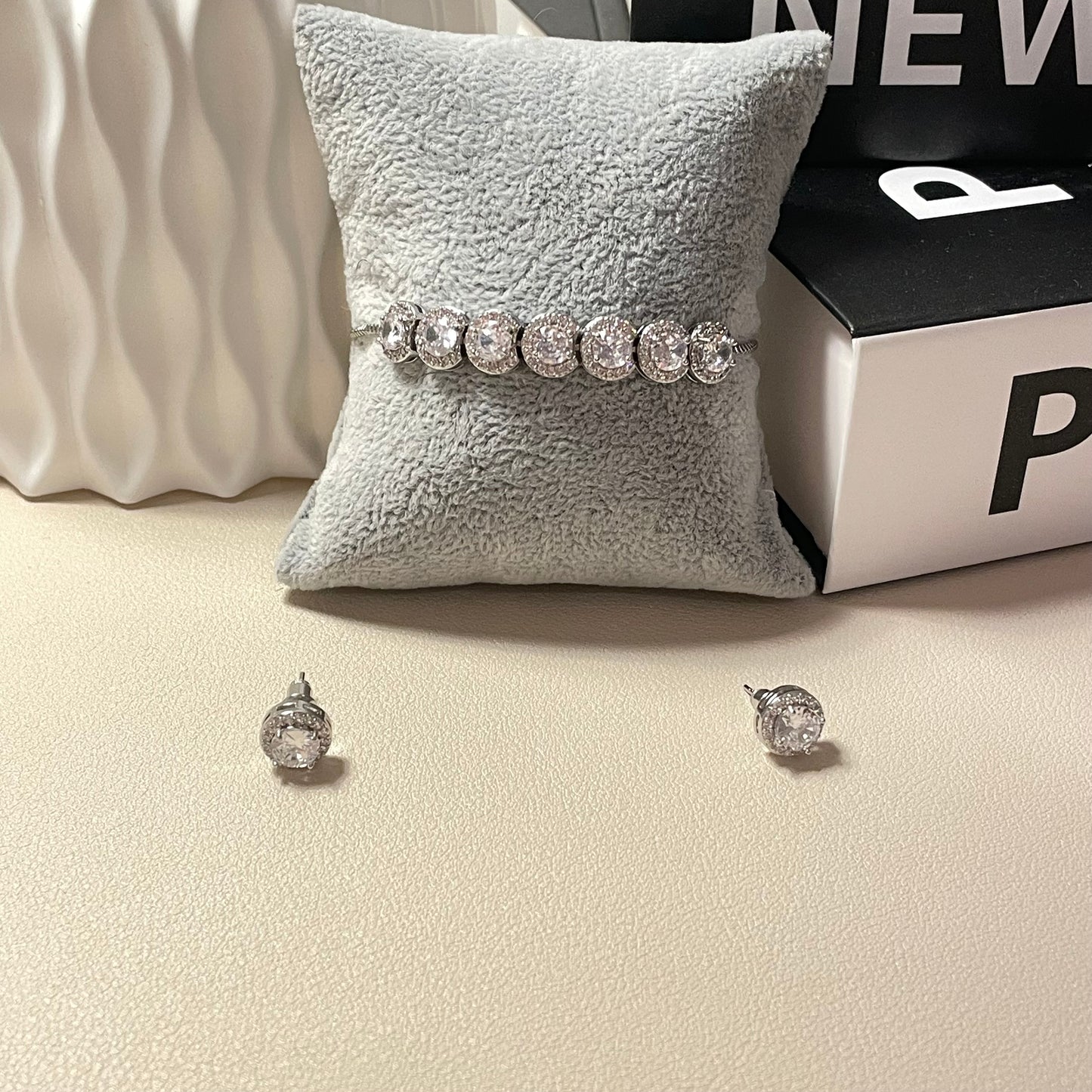 Selena Silver Crystal Earring and Bracelet Set - Lizabetha Parker