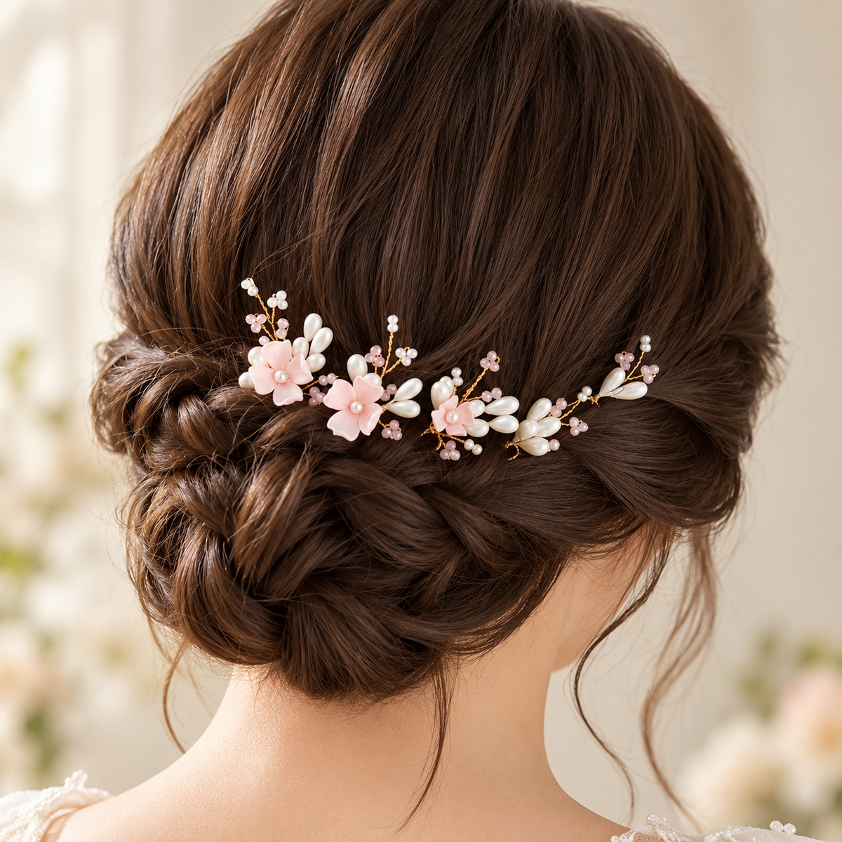 ELARA BLUSH PEARL FLORAL BRIDAL HAIR PINS