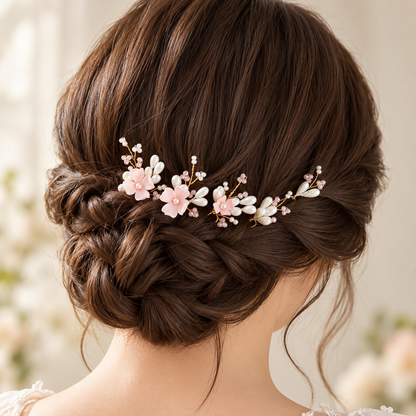 ELARA BLUSH PEARL FLORAL BRIDAL HAIR PINS