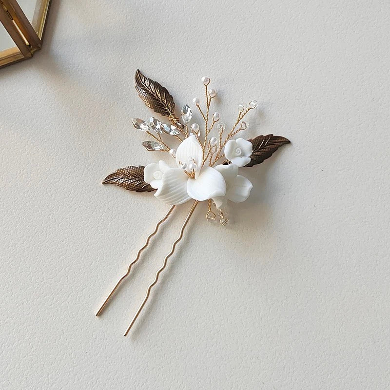 Lou Flower and Pearl Hair Pins - Lizabetha Parker