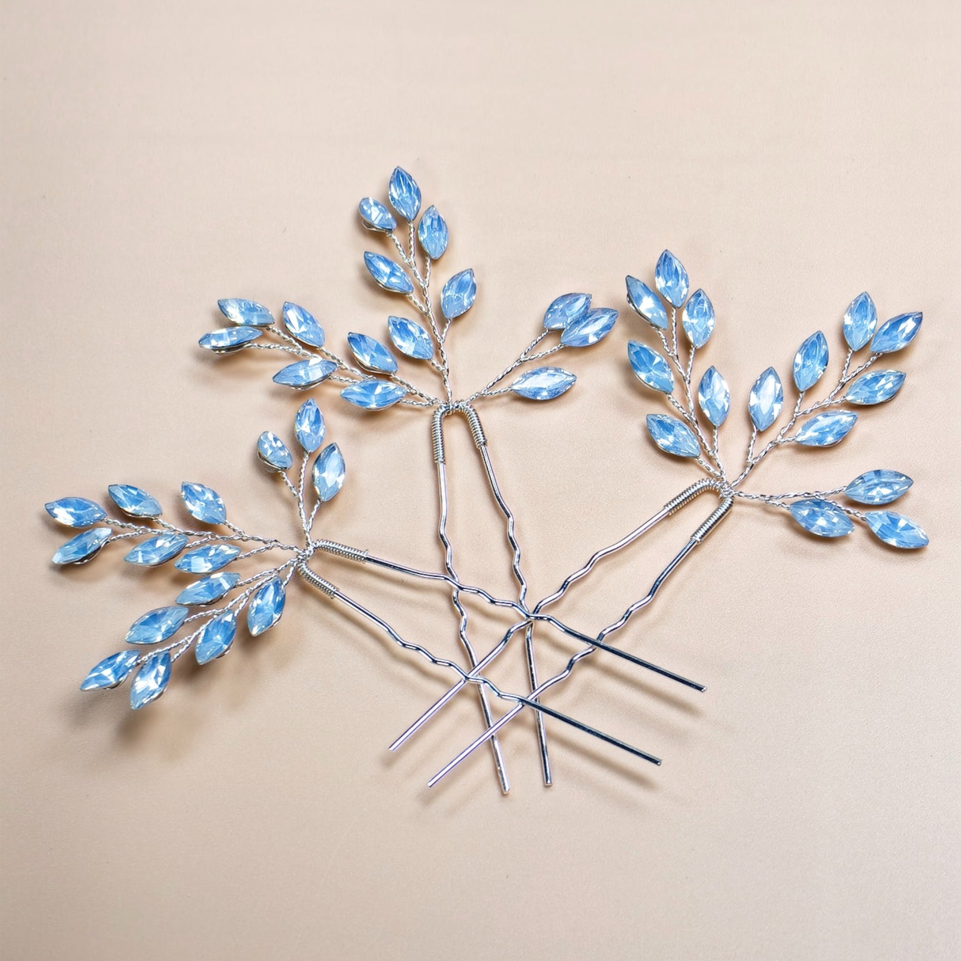 Rosalia Silver Blue Opal Hair Pins - Lizabetha Parker