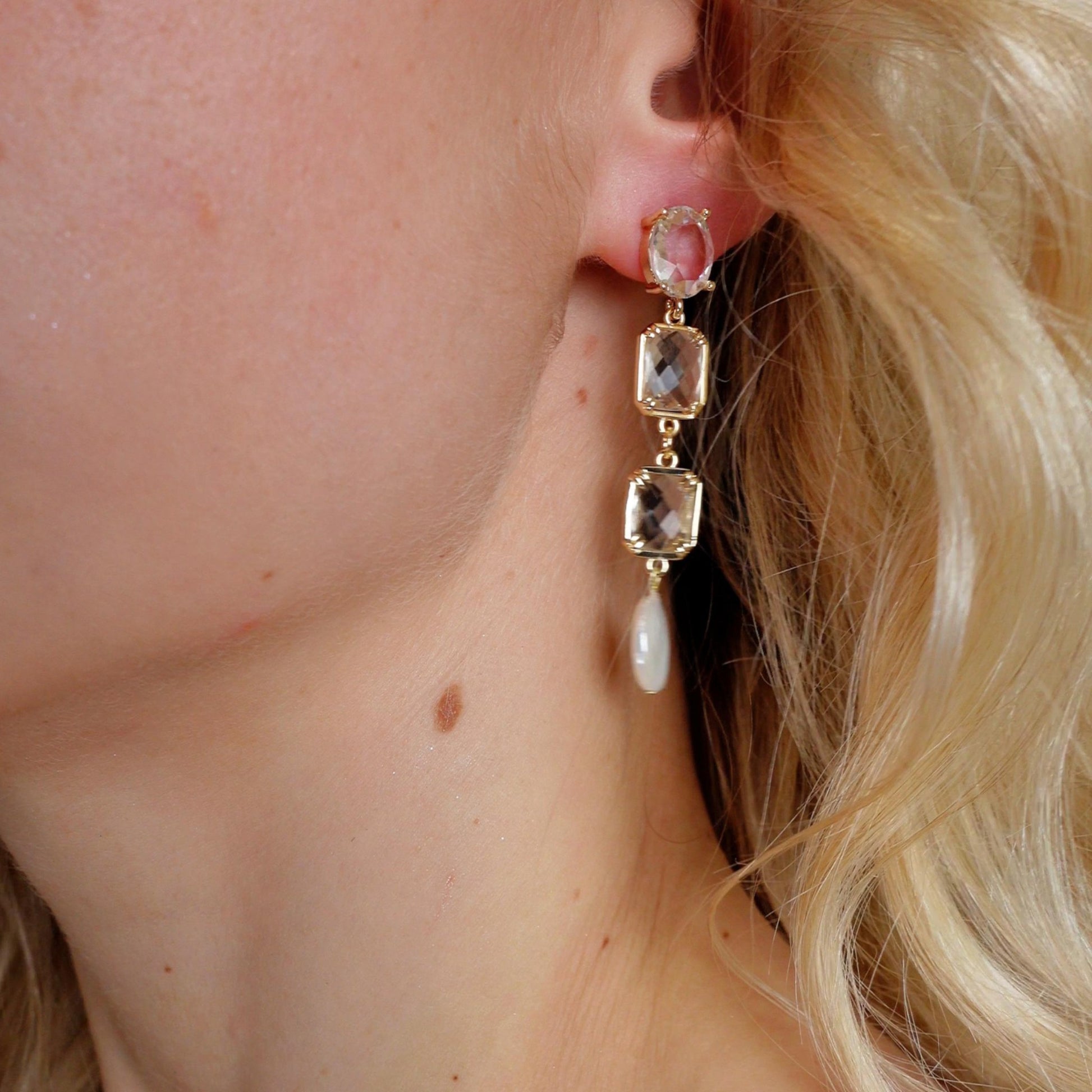 Stacy Pearl & Crystal Drop Earring - Lizabetha Parker